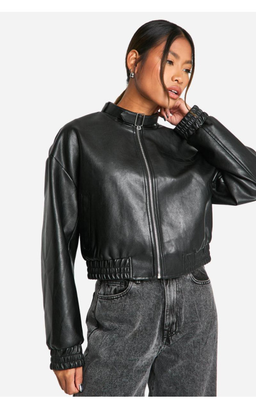 Бомбер зі штучної шкіри з деталями коміра