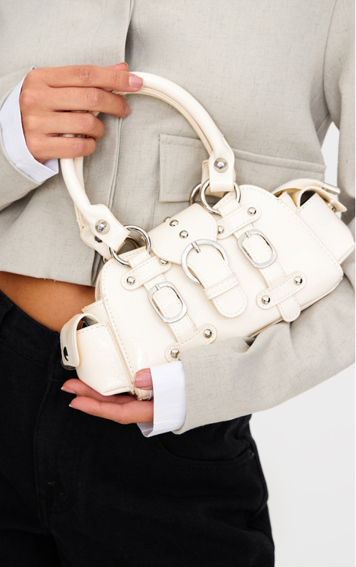 Міні-сумочка кремового кольору з поліуретановою пряжкою