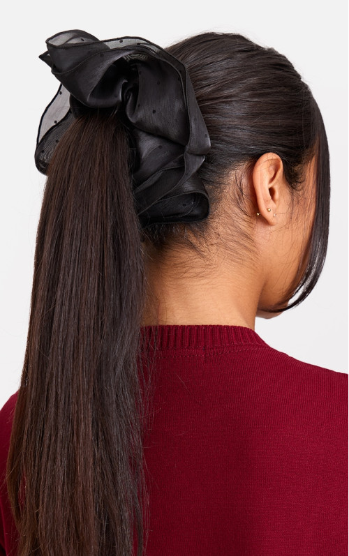 Велика гумка з чорної органзи в горошок