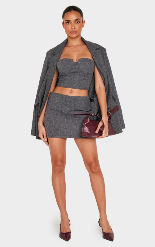 Темно-сіра міні-спідниця з ялинкою