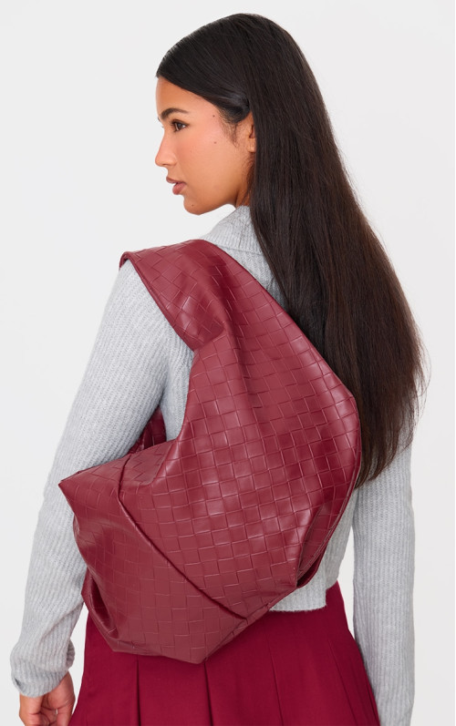 Велика сумка-сумка бордового плетеного розміру Велика сумка-сумка бордового плетеного розміру