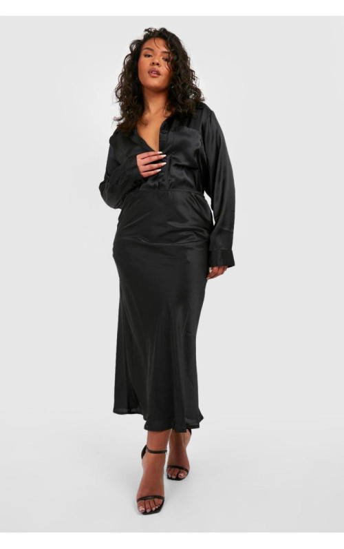 Плюс атласна спідниця Midaxi