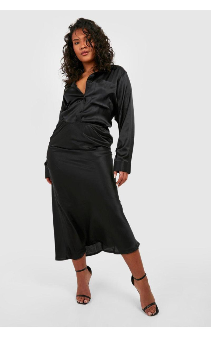 Плюс атласна спідниця Midaxi