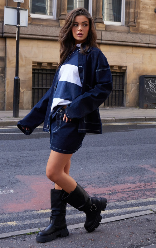 Чорні високі масивні черевики з круглим носком і пряжкою