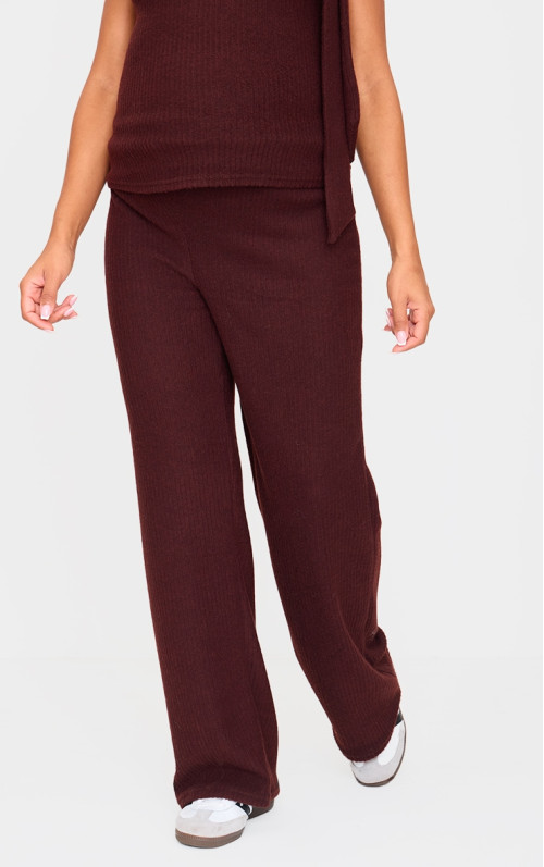 Шоколадні широкі брюки в рубчик для вагітних