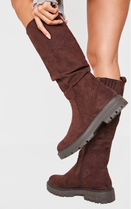 Високі чоботи з круглим носком із штучної замші та блискавкою, пряжкою