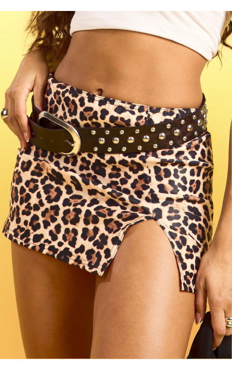 Леопард розділений міні -спідницю