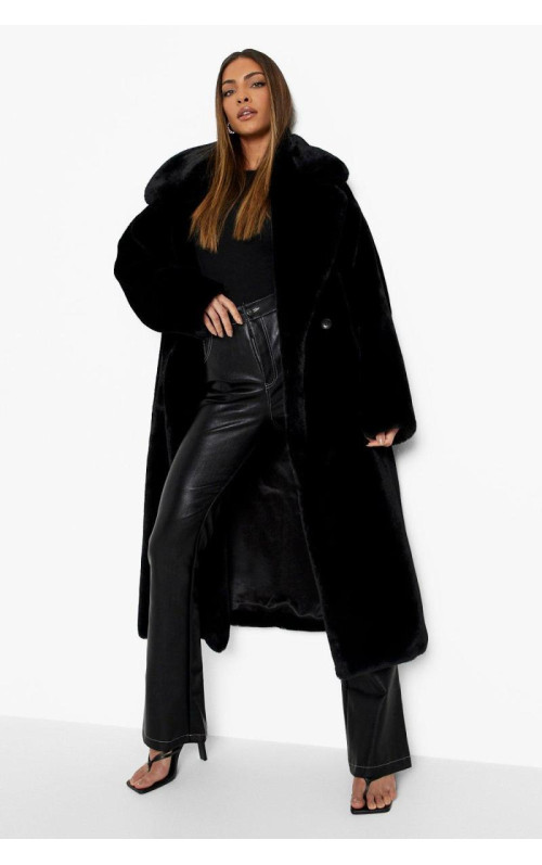 Розкішне подовжене пальто зі штучного хутра