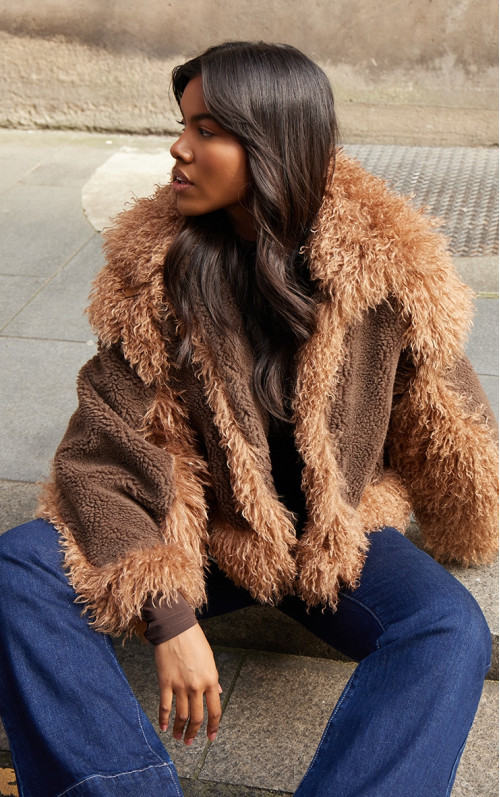 Коричнева куртка-авіатор Тедді зі штучного хутра Коричнева куртка-авіатор Тедді зі штучного хутра