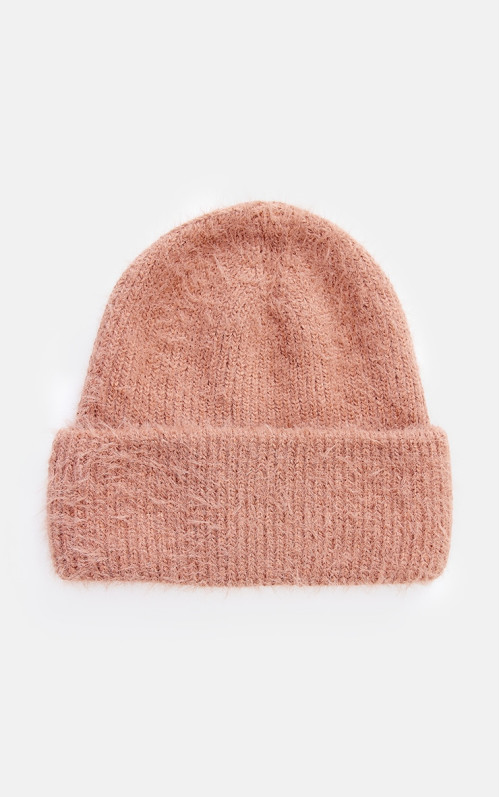 Шоколадна в'язана шапочка з ребрами