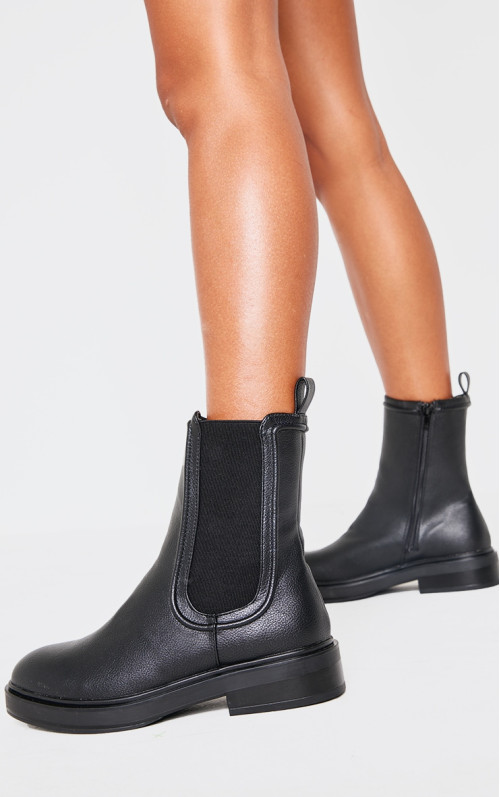 Чорні PU черевики Челсі з круглим носком