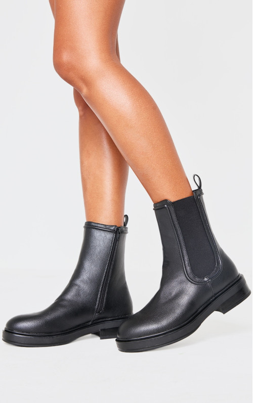 Чорні PU черевики Челсі з круглим носком