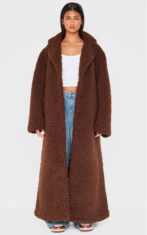 Шоколадне плюшеве пальто Borg Maxi Шоколадне плюшеве пальто Borg Maxi