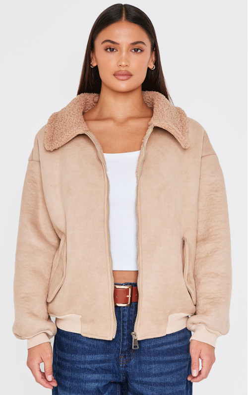 Бежевий бомбер Borg зі штучної замші Бежевий бомбер Borg зі штучної замші