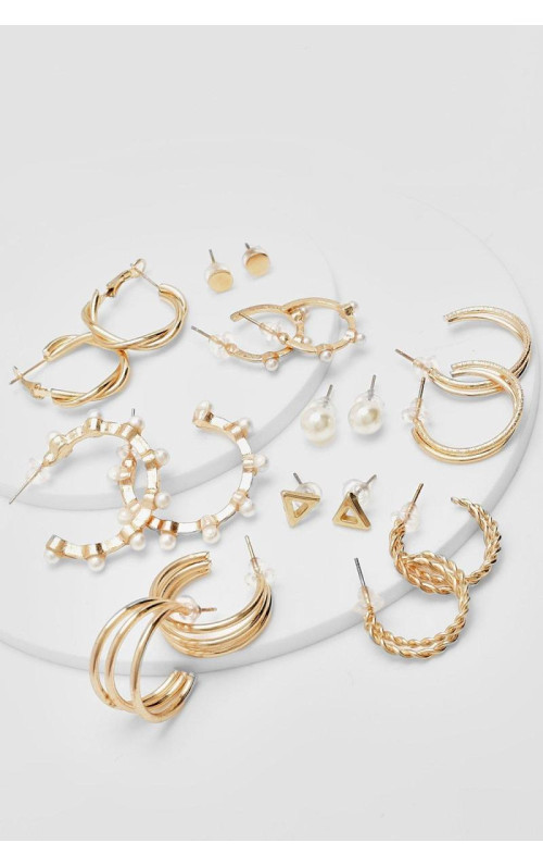 Обруч із штучними перлами, 9 сережок