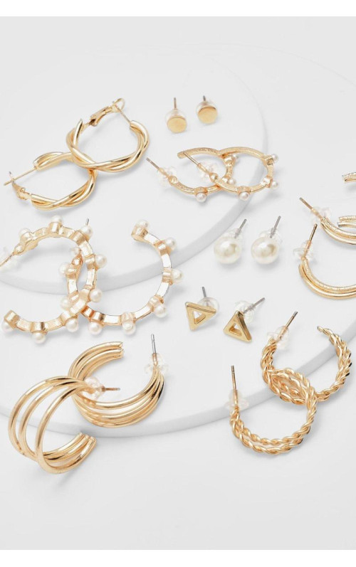 Обруч із штучними перлами, 9 сережок