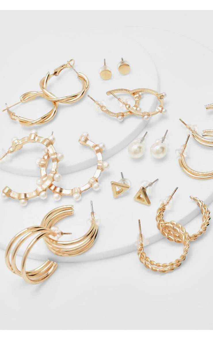 Обруч із штучними перлами, 9 сережок