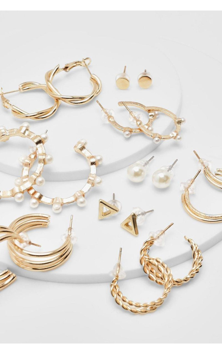 Обруч із штучними перлами, 9 сережок