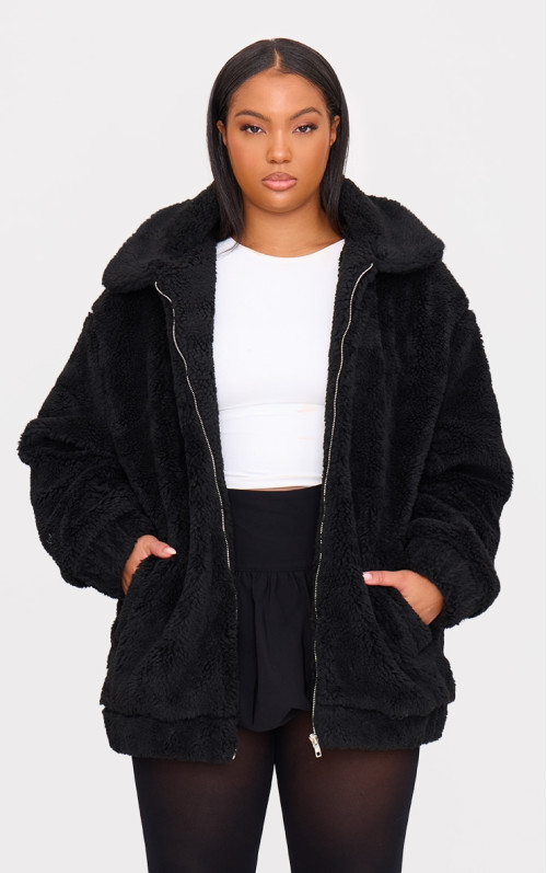 Плюс чорний бомбер Teddy на блискавці Плюс чорний бомбер Teddy на блискавці