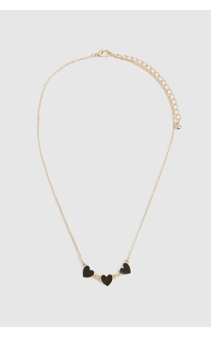Намисто з потрійними деталями в формі серця з золотою чорною емаллю