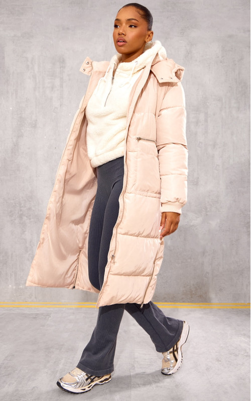 Пуховик максі з кам'яним капюшоном