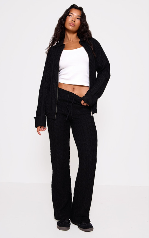 Чорні в'язані штани на талії зі шнурками Чорні в'язані штани на талії зі шнурками