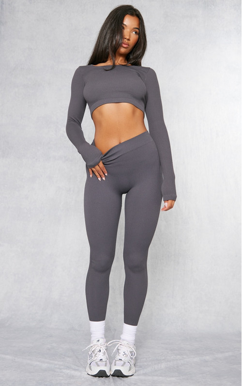 Вугільні структуровані ребристі легінси Вугільні структуровані ребристі легінси