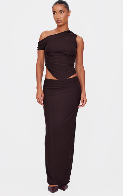 Темно-коричнева спідниця максі із середньою посадкою