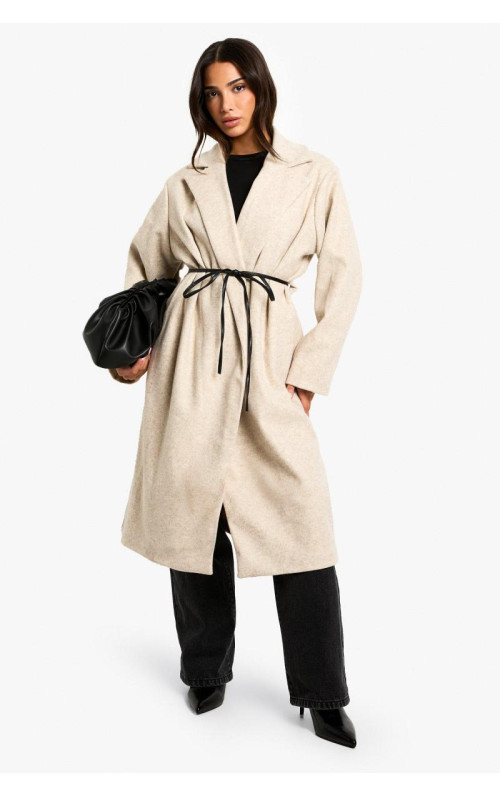 Пальто з маленькою штучною шкіряною ременем