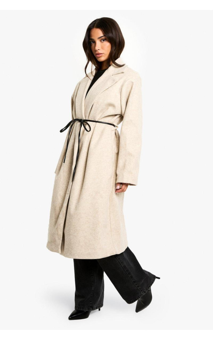 Пальто з маленькою штучною шкіряною ременем