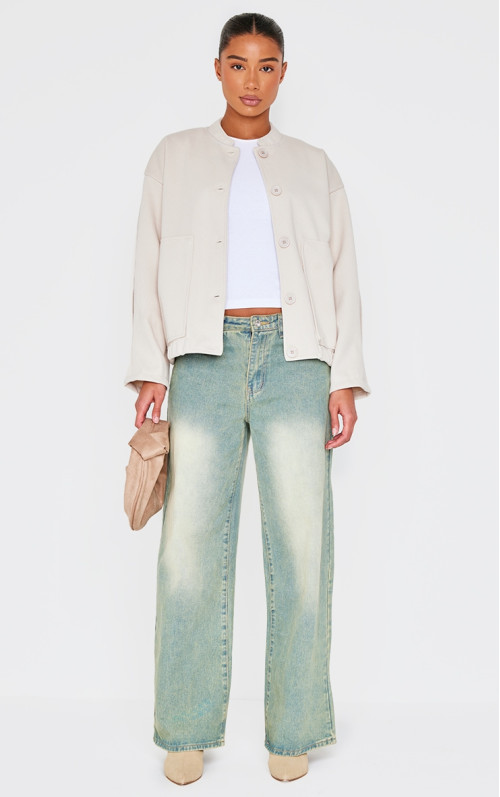 Бежевий оверсайз-бомбер з принтом 