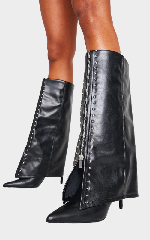 Чорні поліуретанові сріблясті шпильки на високих підборах на високих шпильках