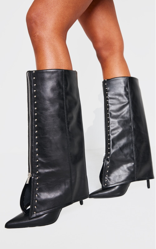 Чорні поліуретанові сріблясті шпильки на високих підборах на високих шпильках