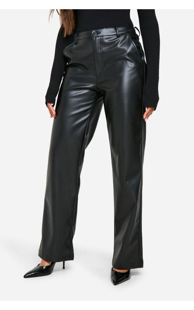Прямі брюки з поліуретану з високою талією