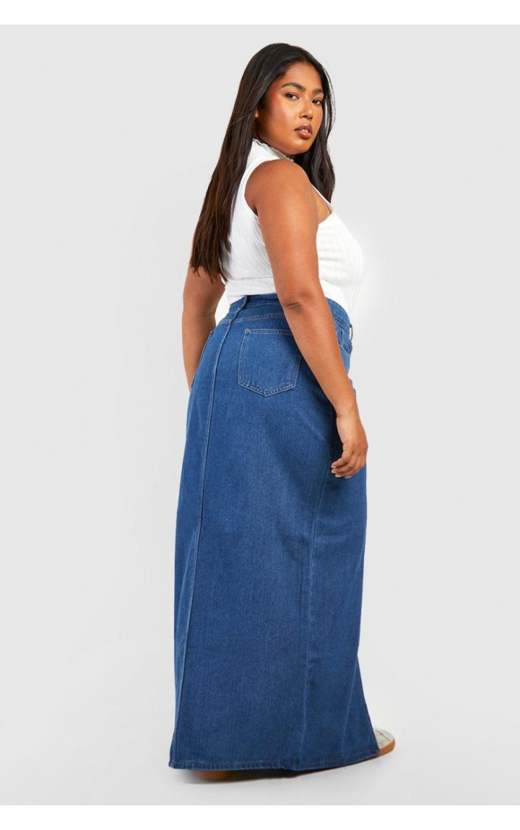 Джинсова максі-спідниця з розрізами спереду