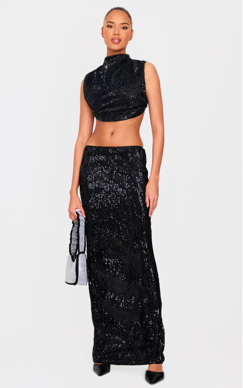 Чорна спідниця максі із середньою посадкою з блискітками Чорна спідниця максі із середньою посадкою з блискітками
