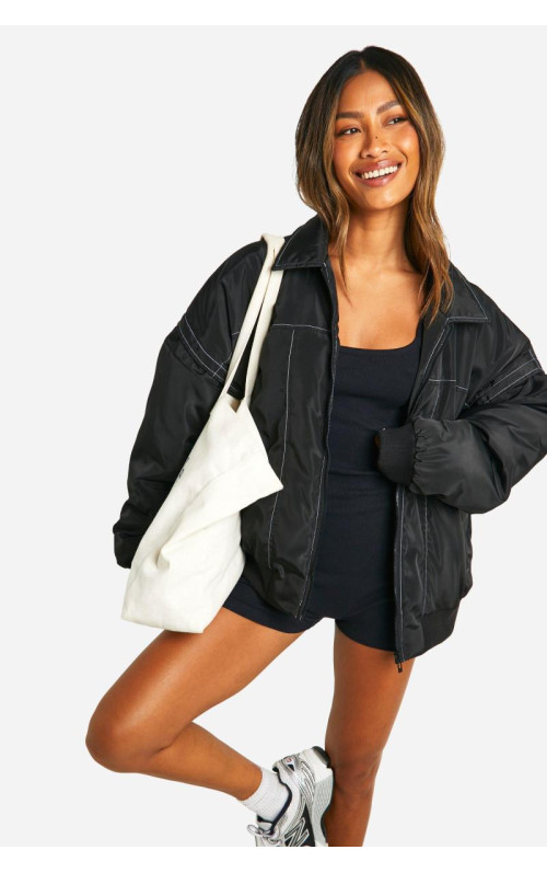 Великий бомбер з контрастними стібками