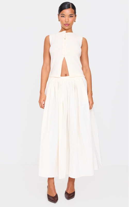 Кремова плетена плаваюча спідниця мідаксі