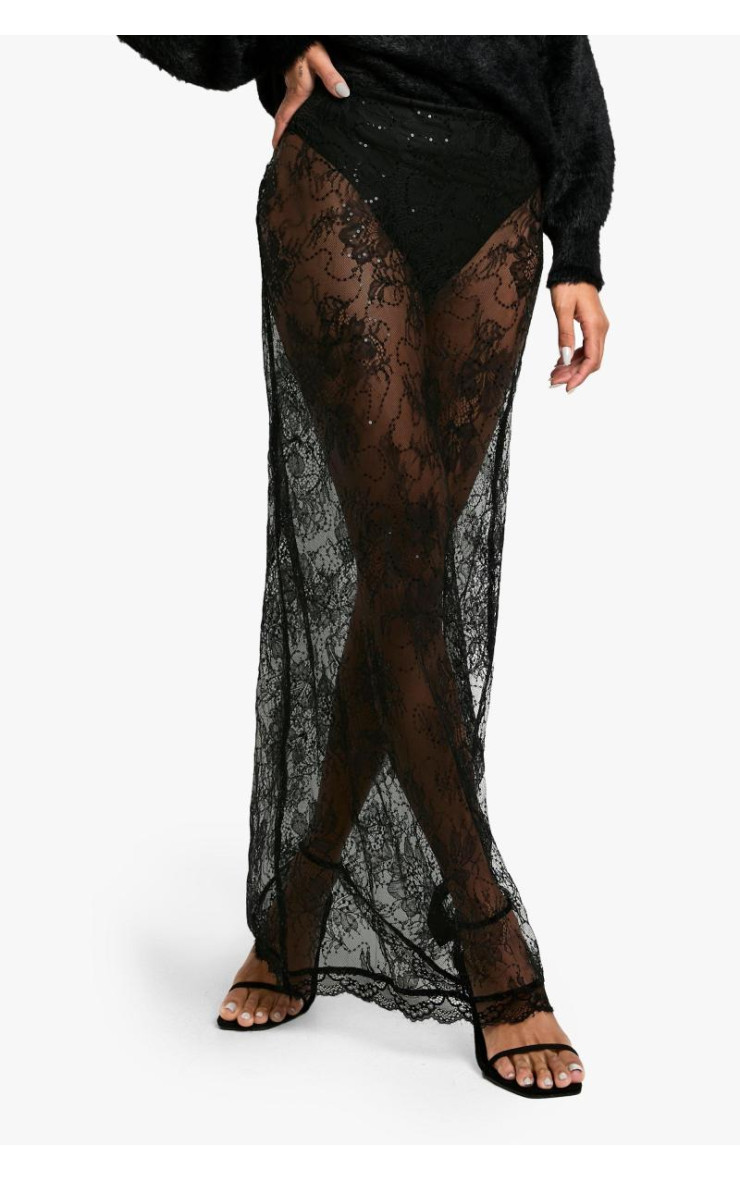 Мереживна спідниця максі з паєтками