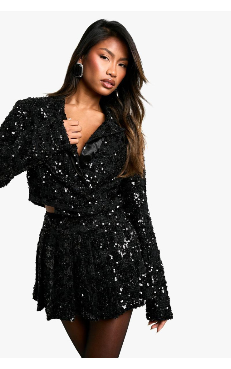 Плісирована міні-спідниця преміум-класу з паєтками з букле