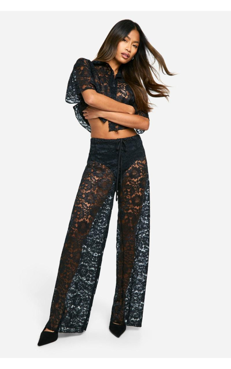 Широкі мереживні штани на шнурках