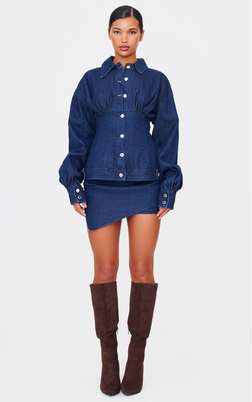 Асиметрична багатошарова джинсова міні-спідниця кольору індиго Асиметрична багатошарова джинсова міні-спідниця кольору індиго