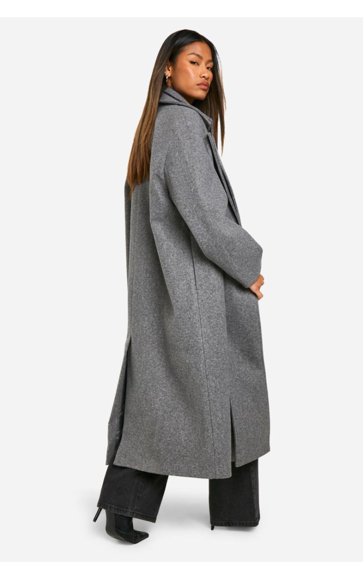 Двобортне вовняне максі-пальто з деталлю коміра