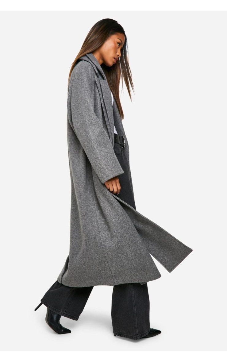 Двобортне вовняне максі-пальто з деталлю коміра
