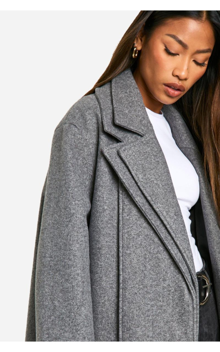 Двобортне вовняне максі-пальто з деталлю коміра