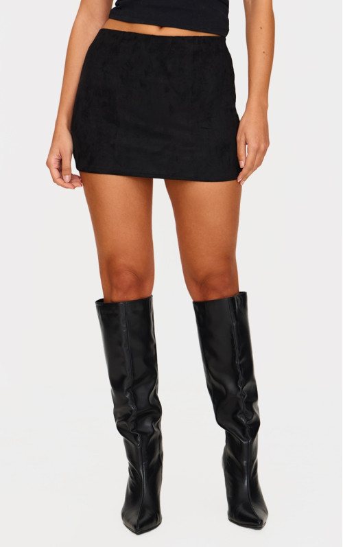 Чорна міні-спідниця зі штучної замші