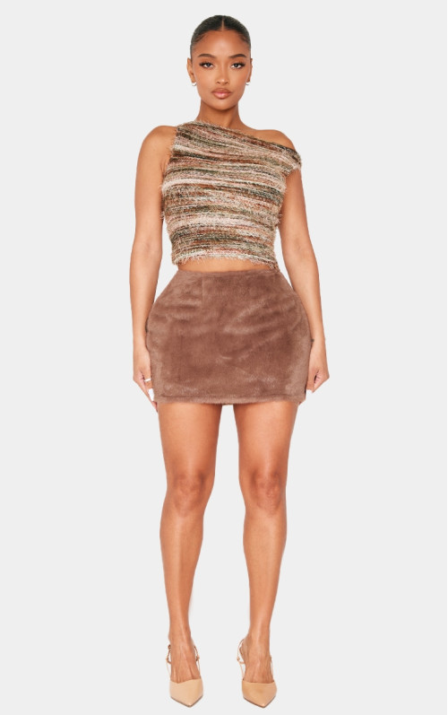 Коричнева хутряна міні-спідниця Shape