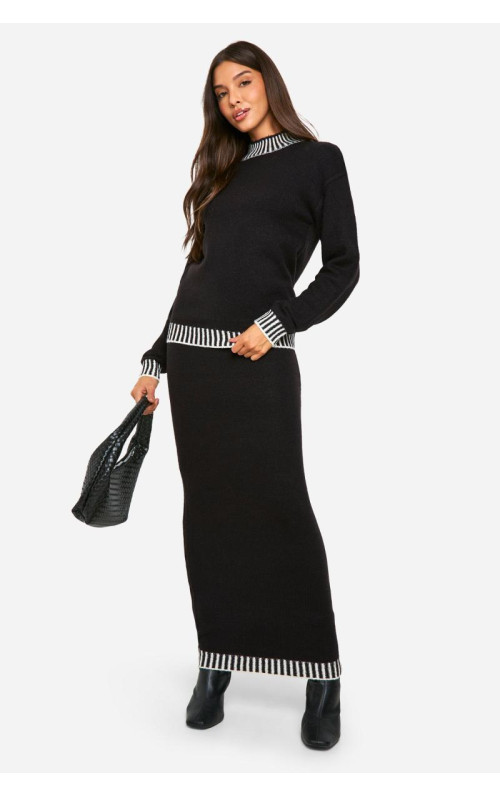 Трикотажний джемпер преміум-класу з контрастною обробкою та максі-спідниця