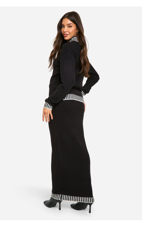 Трикотажний джемпер преміум-класу з контрастною обробкою та максі-спідниця