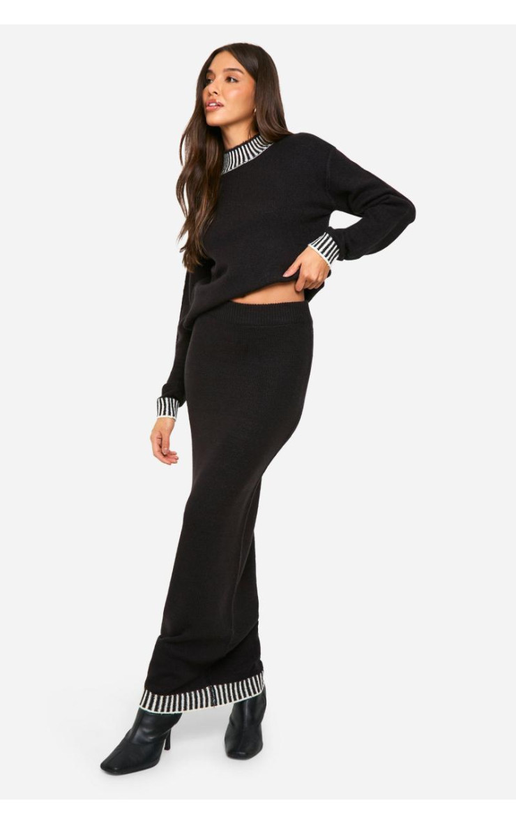 Трикотажний джемпер преміум-класу з контрастною обробкою та максі-спідниця